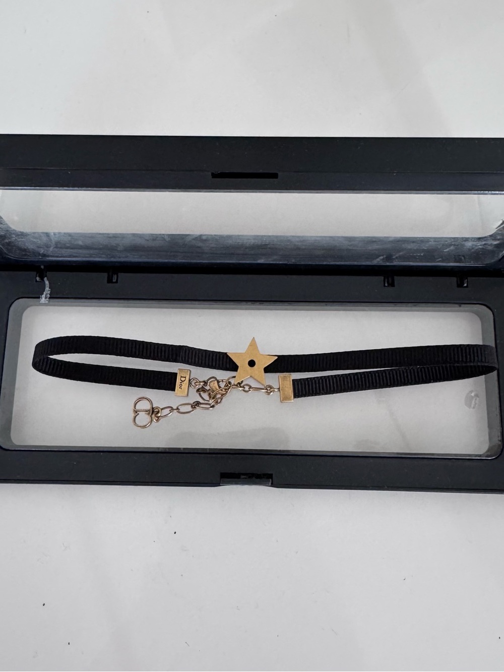 💯 authentic Dior Black Ribbon Choker with Gold-Tone Chain
